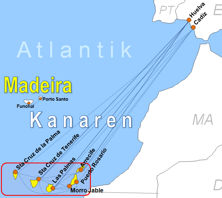 Karte Fhren von und nach Funchal