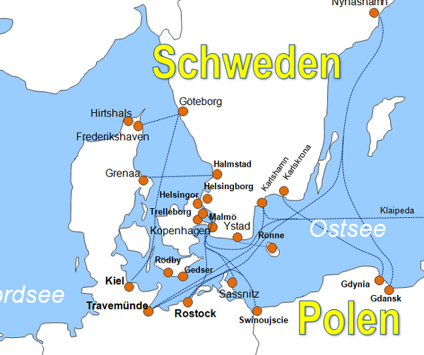 Karte Fhren von Gdynia nach Karlskrona