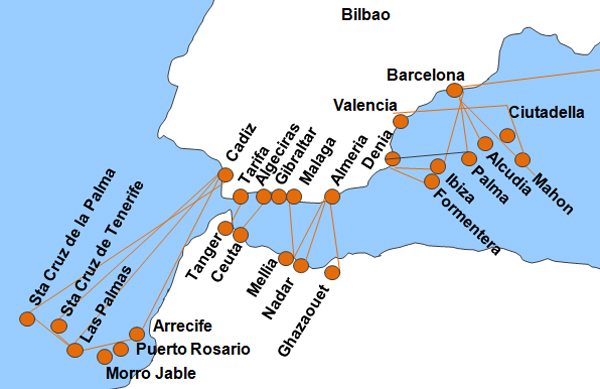 Karte Fhren von und nach Gibraltar