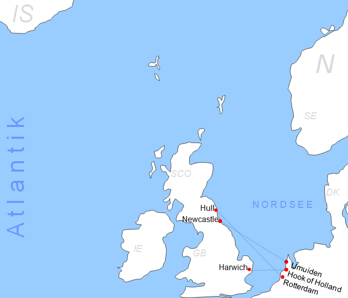 Karte Fhren von und nach Hoek van Holland