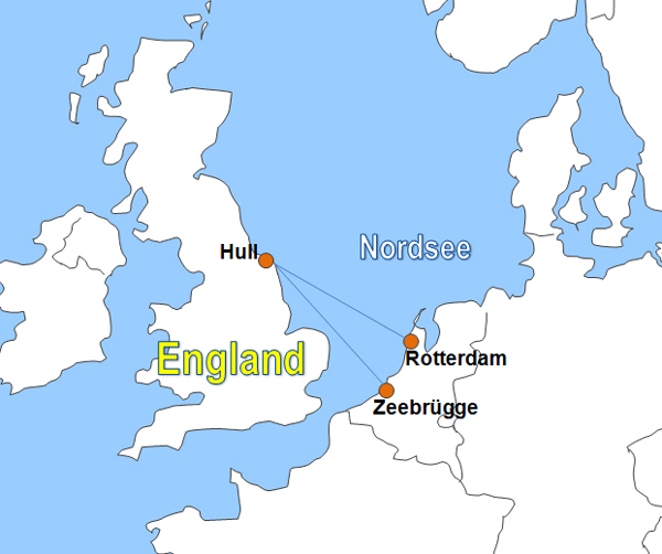 Karte Fhren von und nach Hull