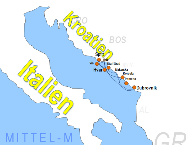 Karte Fhren von und nach Hvar