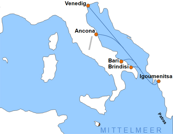 Karte Fhren von und nach Igoumenitsa