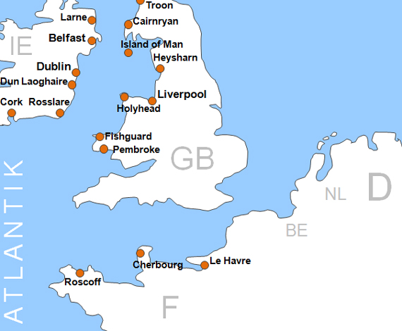 Karte Fhren von und nach Irland Fhrstrecken Fhrlinien Fhrberfahrten