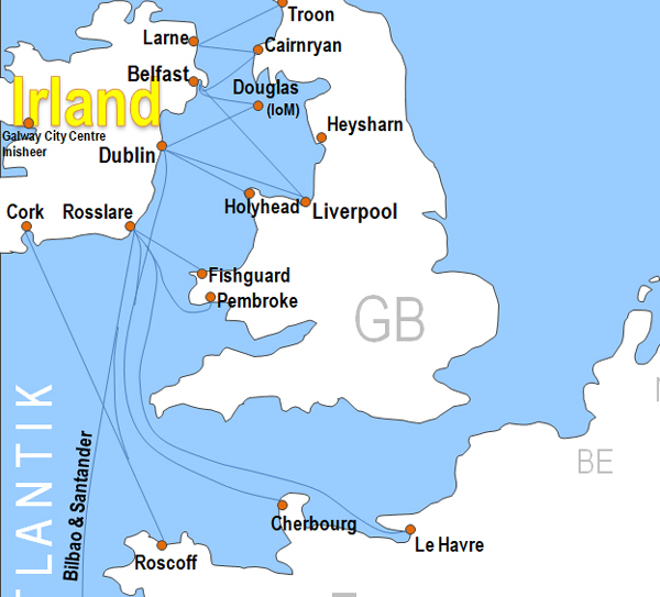 Karte Fhren von und nach Dublin