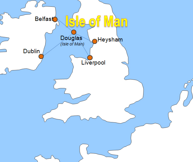 Karte Fhren von Heysham nach Douglas