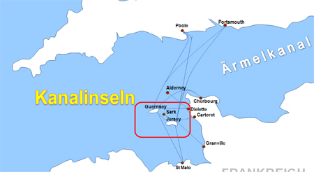 Karte Fhren zu den den Kanalinseln