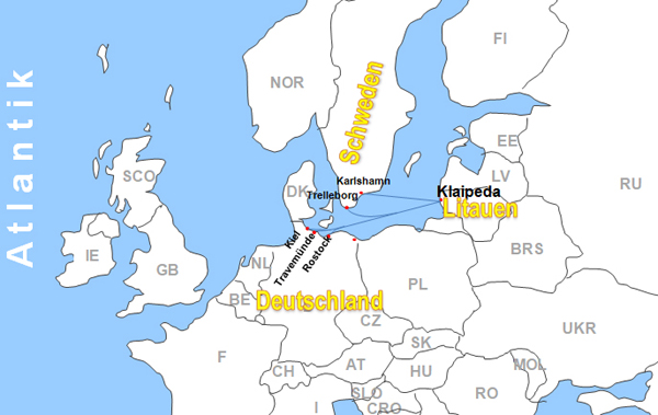 Karte Fhren von Klaipeda nach Karlshamn