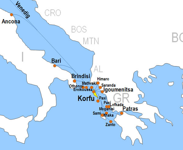 Karte Fhren von und nach Korfu