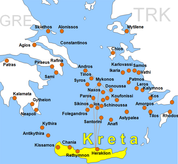 Karte Fhren von und nach Heraklion