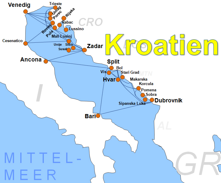 Karte Fhren von Trieste nach Patras