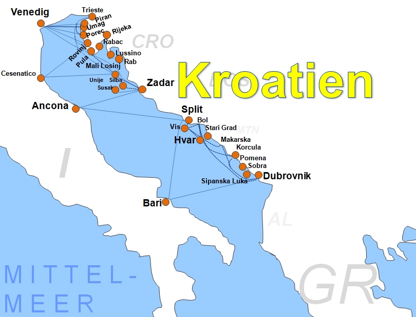 Karte Fhren von und nach Split