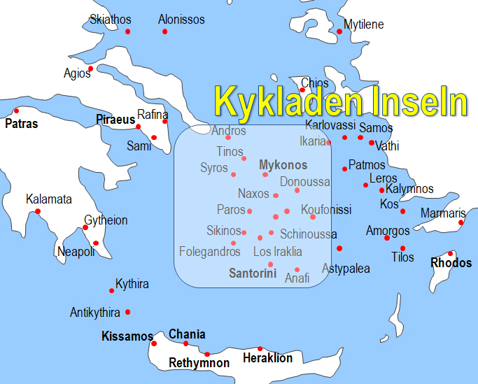 Karte Fhren von und zu den Kykladen Fhrstrecken Fhrlinien Fhrberfahrten