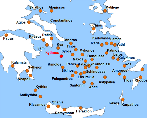 Karte Fhren von und nach Kythnos