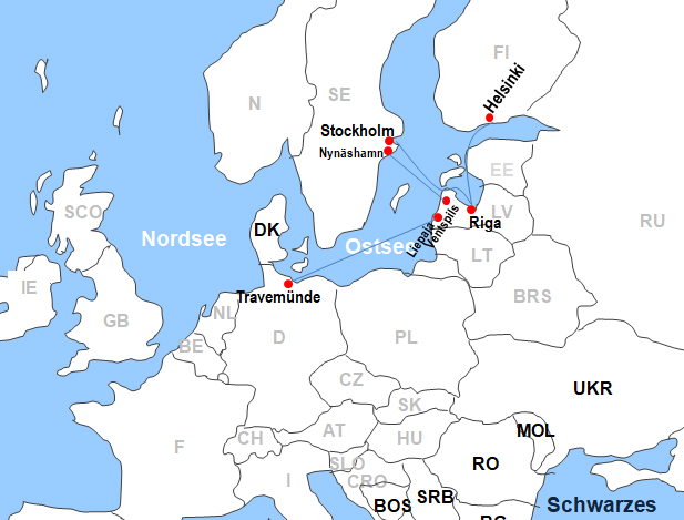 Karte Fhren von und nach Ventspils