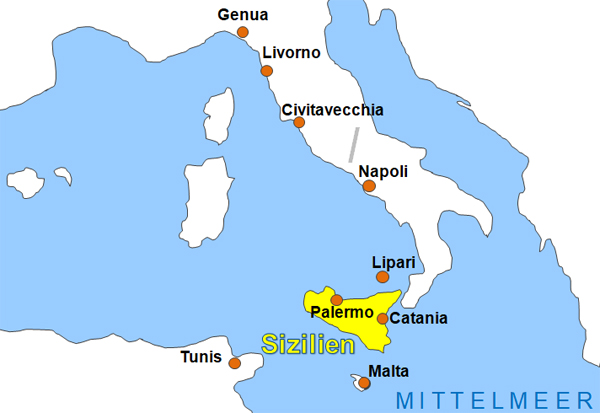 Karte Fhren von Neapel nach Lipari