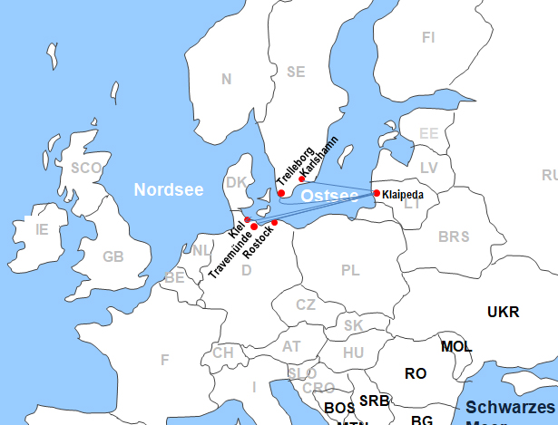 Karte Fhren von und nach Klaipeda