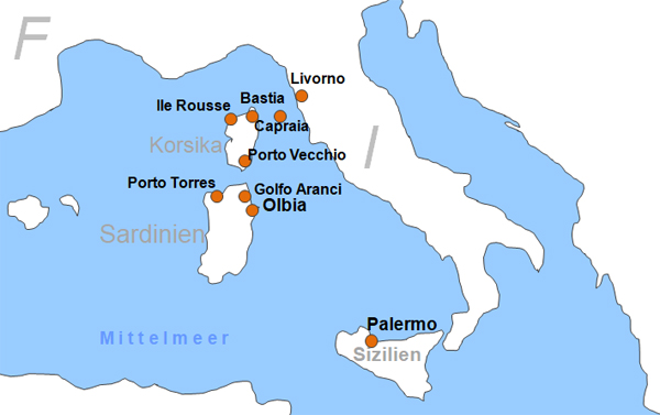 Karte Fhren von und nach Capraia