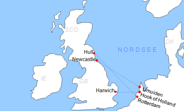 Karte Fhre von und nach Amsterdam / IJmuiden