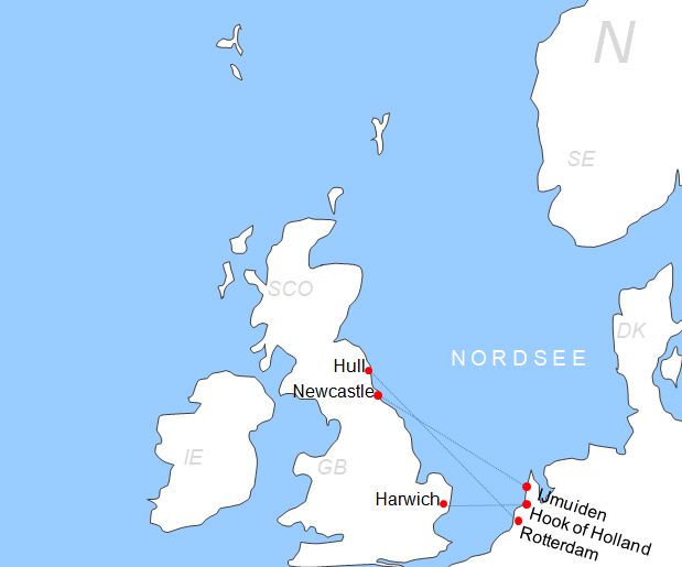 Karte Fhren von und nach Rotterdam