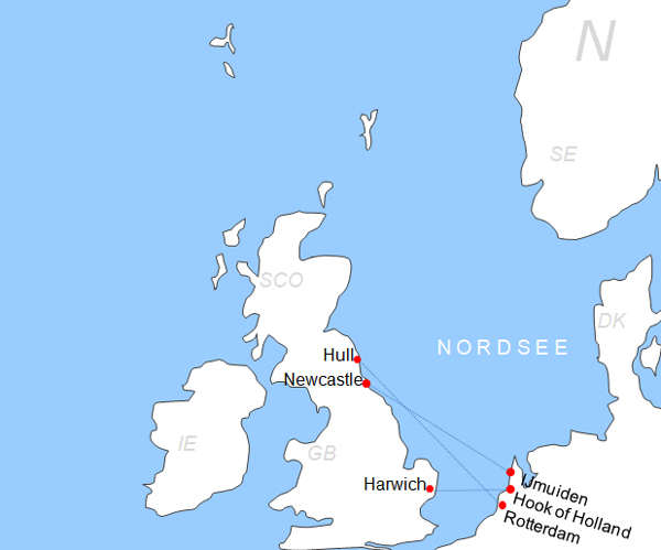 Karte Fhre von und nach Amsterdam / IJmuiden