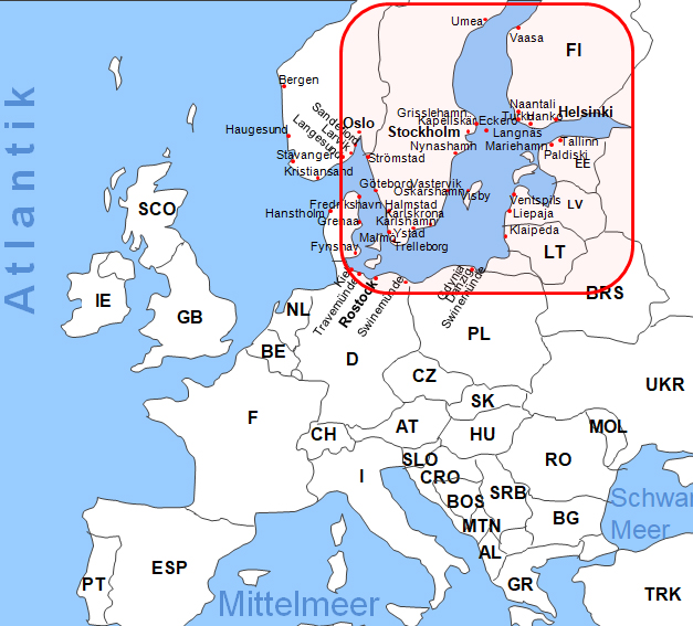 Karte Fhrstrecken Fhrlinien in der Ostsee