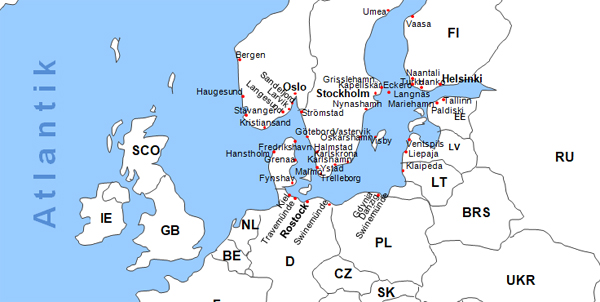 Karte Fhren von Liepaja / Lettland nach Travemnde