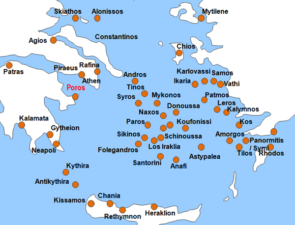 Karte Fhren von und nach Poros