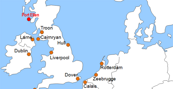 Karte Fhren von und nach Port Ellen