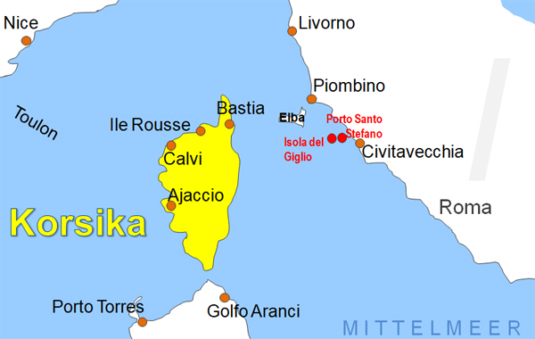 Karte Fhren von Porto Santo Stefano nach Isola del Giglio