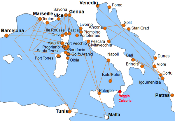 Karte Fhren von und nach Reggio Calabria
