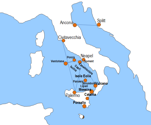 Karte Fhren von und nach Lipari