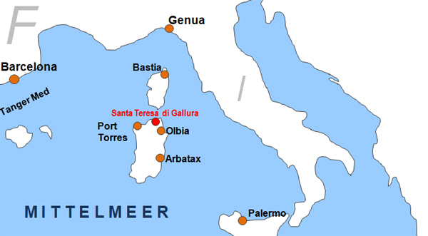 Karte Fhren von und nach Santa Teresa di Gallura