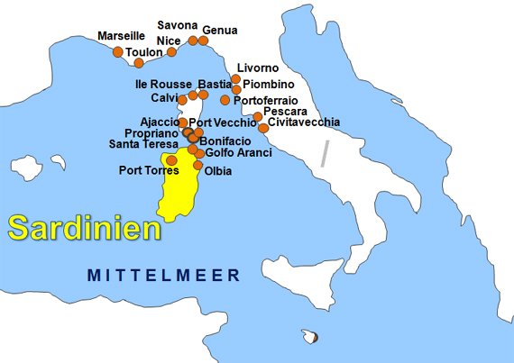 Karte Fhren von Civitavecchia nach Porto Torres