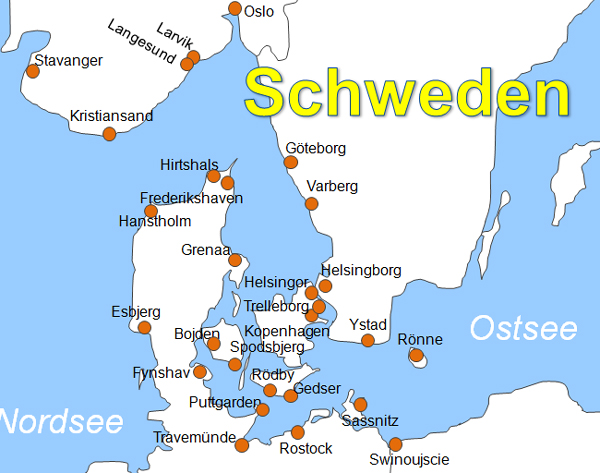 Karte Fhren von Sassnitz nach Trelleborg