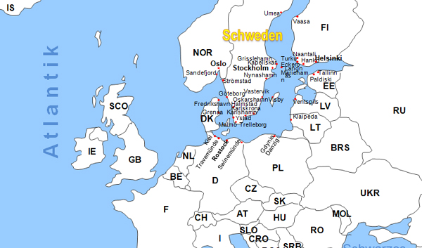 Karte Fhren Fhrstrecken von und nach Schweden