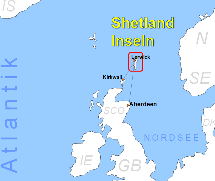 Karte Fhren von und zu den Shetland Inseln Fhrstrecken Fhrlinien Fhrberfahrten