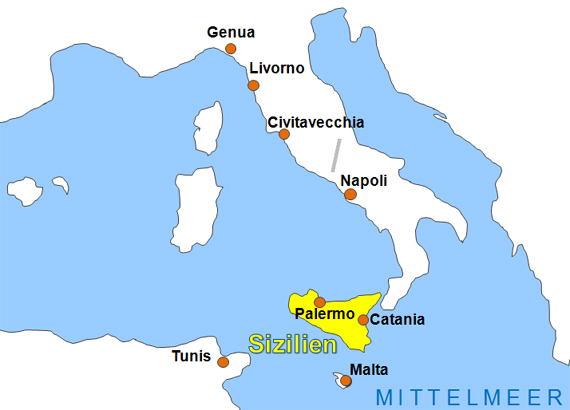 Karte Fhren von Catania nach Malta