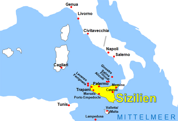 Karte Fhren von Genua nach Palermo