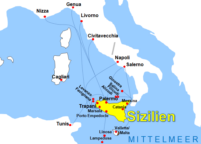 Karte Fhren von und nach Trapani
