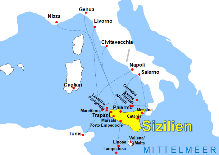 Karte Fhren von und nach Messina
