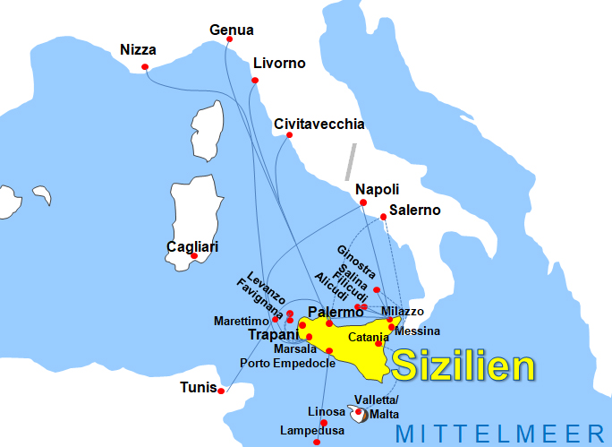 Karte Fhren von und nach Trapani