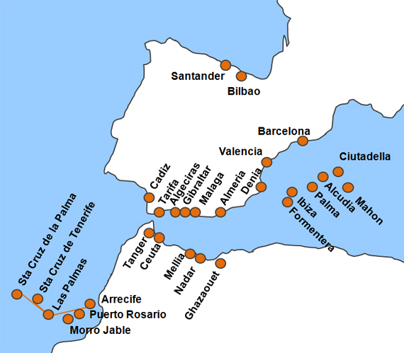 Karte Fhren von und nach Malaga