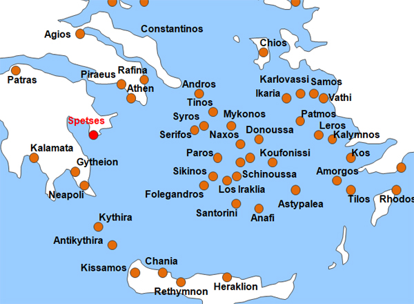 Karte Fhren von und nach Spetses