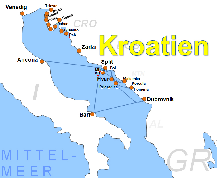 Karte F�hren von und nach Split