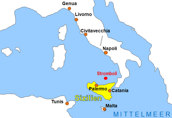 Karte Fhren von Neapel nach Stromboli