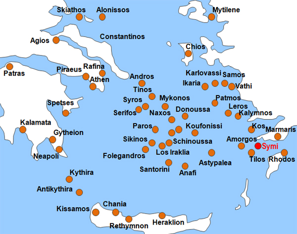 Karte Fhren von Symi nach Patmos
