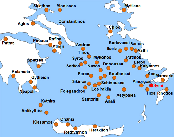 Karte Fhren von Symi nach Kos