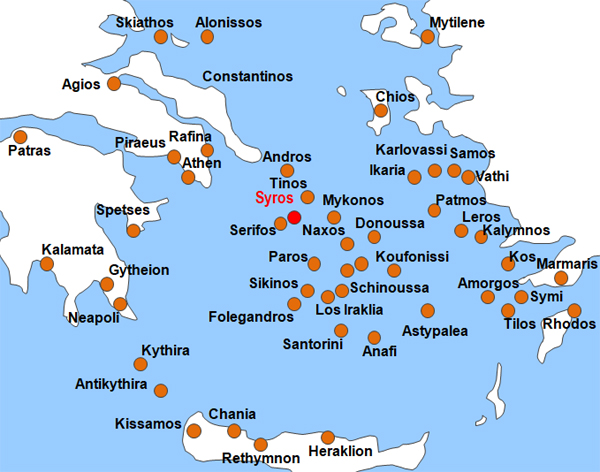 Karte Fhren von Syros nach Naxos