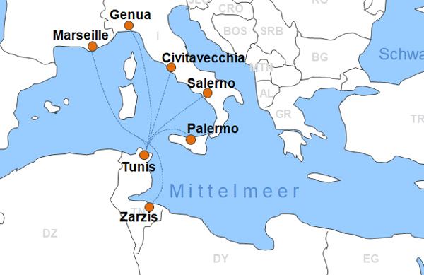 Karte Fhren von und nach Tunis